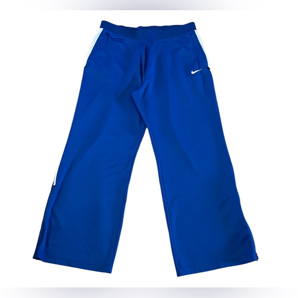 Nike Dri-fit Track Pants Blue Ankle Zip White Side Stripe